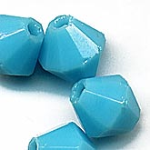 Vintage German faceted opaque aqua bicone. 8x9mm Pkg of 5. 