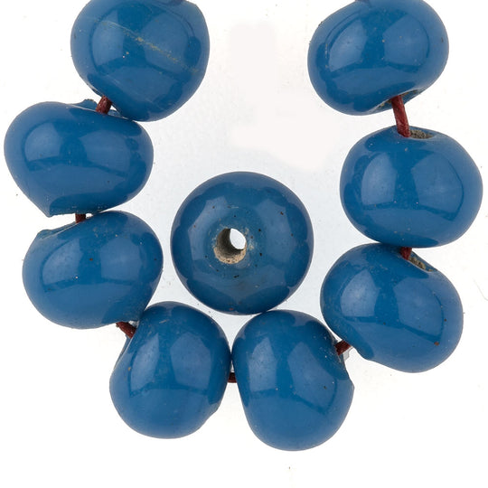 Vintage Chinese Peking Glass Basket Beads in opaque med blue. 8-9mm. Pkg of 10. b11-bl-0748