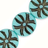 Czech Pressed Matte Turquoise Disk Bead. 13mm. Pkg of 6. b11-bl-0762