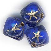 Czech cube bead with gold star. 7mm. Pkg of 10.