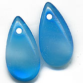 Blue Opal Glass Teardrop Pendant Bead. 18x10mm. German. Pkg 4. b11-bl-0845