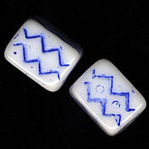 Vintage Czech glass cube with zigzag decor. 8x12mm. Pkg of 4. b11-bl-0956