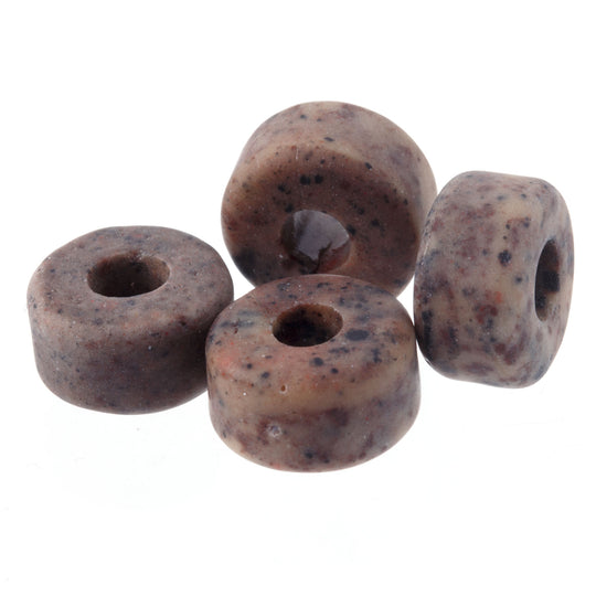 Vintage Czech Faux Granite Glass Disks. 8x15mm.  Pkg of 4.  B11-BR-0519