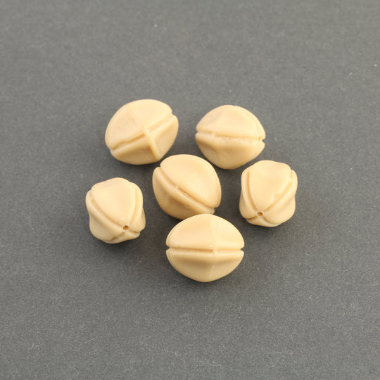 Vintage Czech Coffee Cream Color Grooved Glass Oval Beads. Pkg. of 4. 13x15mm. b11-br-0641