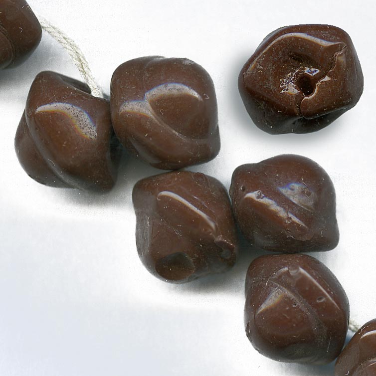 Vintage Czech chocolate brown molded glass button beads 9x11mm pk of 4.