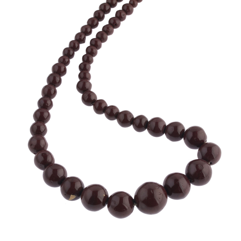 Vintage Bohemian graduated chocolate brown glass bead 16" strand.