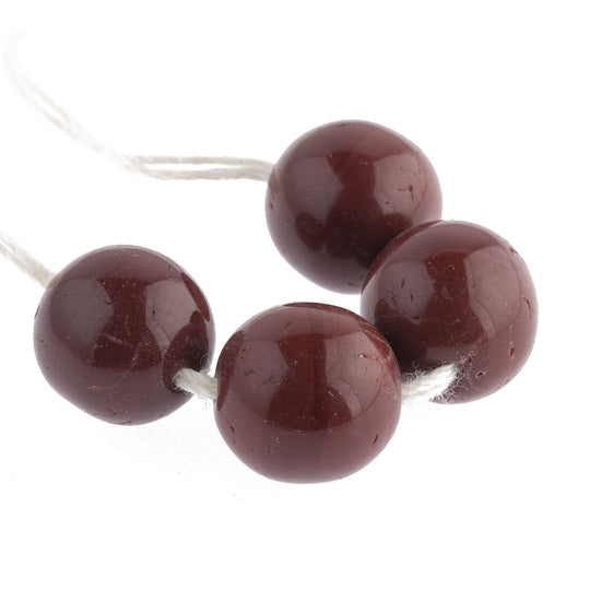 Vintage Hand Wound Bohemian Glass 14mm rounds, Opaque Reddish-brown.  Pre-WWII. 4 pieces. b11-br-0805