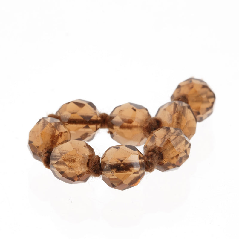6mm Hand faceted glass beads.  Sherry wine color.  1920s.  Pkg. of 8. 