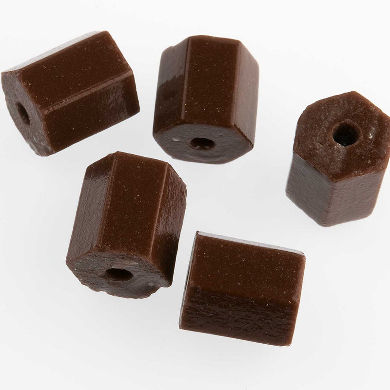 Vintage Czech Brown Pentagon Beads. 10mm. Pkg of 5.