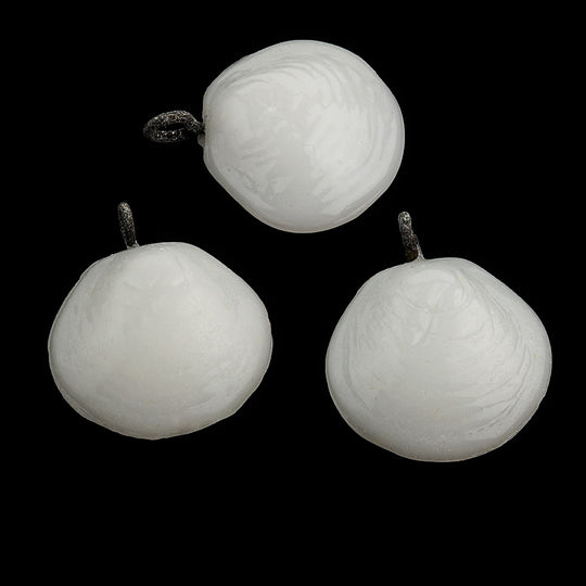 Clam Shell White Opal Glass Pendant on wire. 16x19mm. German. Pkg 4. B11-BW-0334