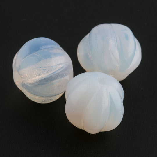 Vintage Luminous Opal Glass melon beads. 20mm. 1950s. Pkg 1. b11-bw-0347