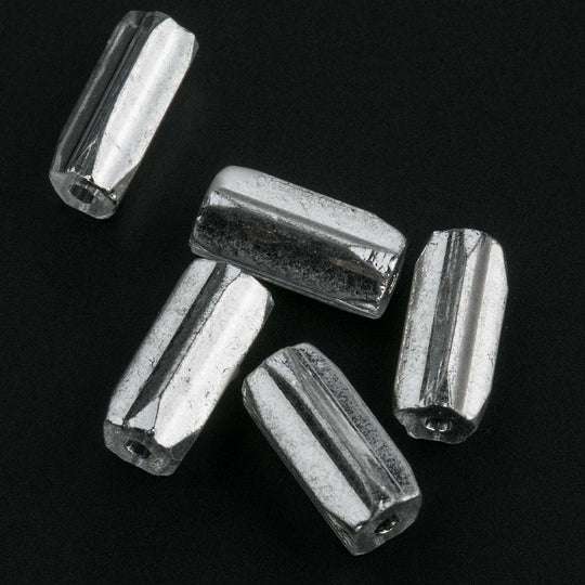 Vintage Czech Silver Glass Pentagon Bead, 5x10mm, pkg of 5. B11-BW-0527(e)