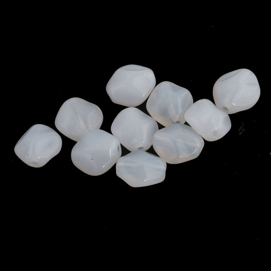 Vintage Faceted Pinched Opal Glass Diamond Shaped Beads. Semi-Opaque. 10mm. Pkg of 5. B11-BW-0578
