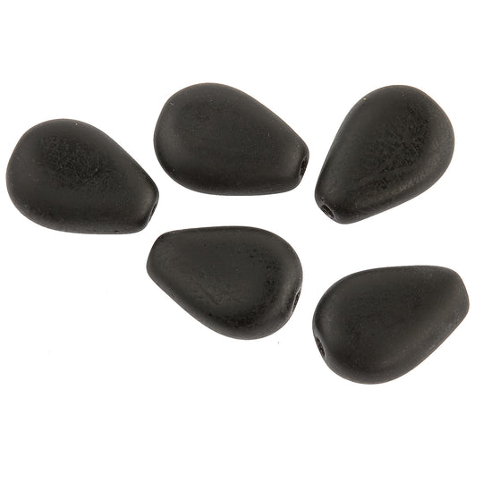 Vintage Matte Black Glass Teardrop Bead. 11mm. West Germany. Pkg of 10. B11-BW-0583