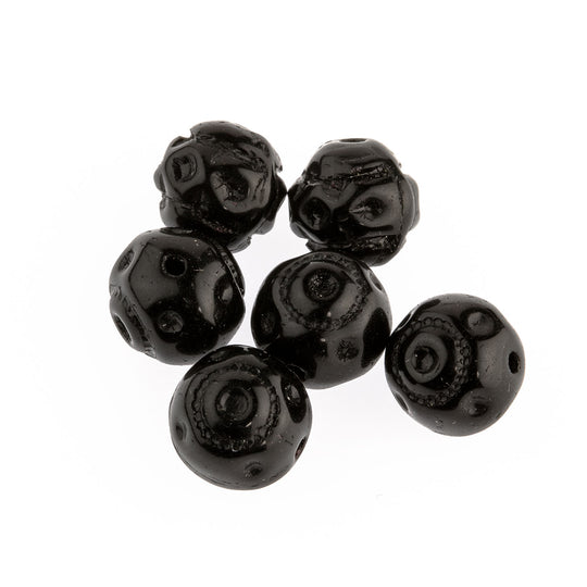 Vintage Czech Black Pressed Glass Round Bead. 8mm. Pkg of 10.  B11-BW-0610