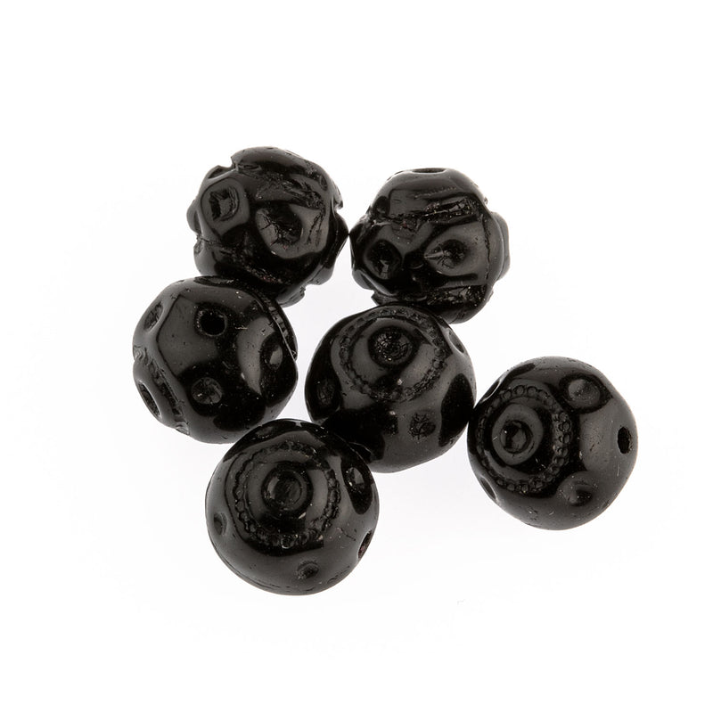 Vintage Czech Black Pressed Glass Round Bead. 8mm. Pkg of 10. 