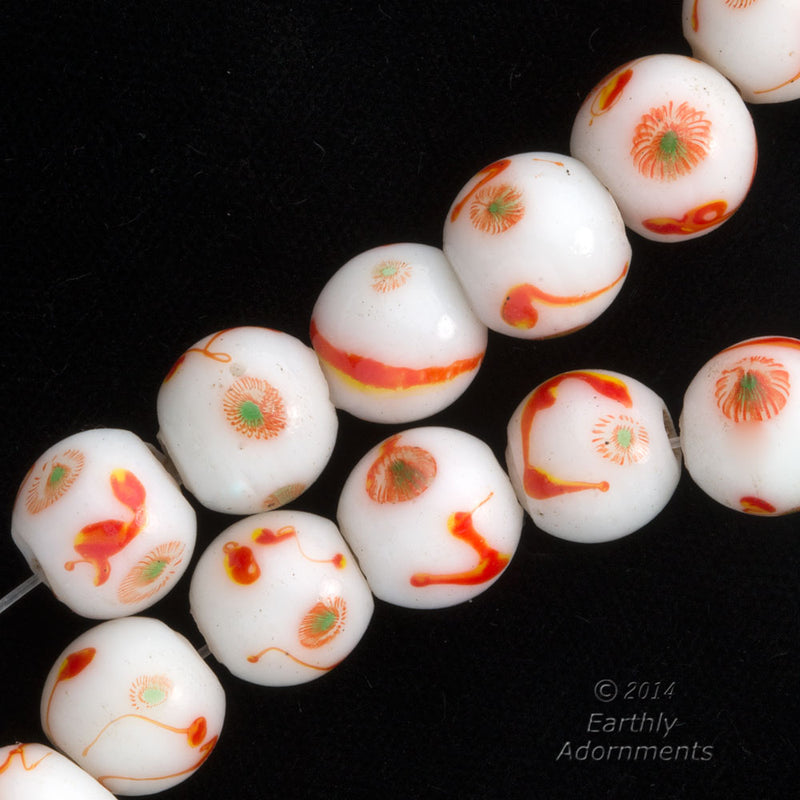 Peking glass eye bead. 10mm Pkg of 4. B11-BW-0625