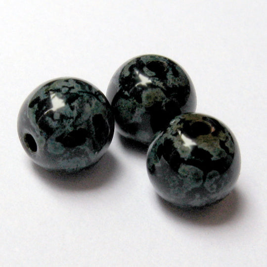 Czech jet Picasso round glass bead. 5mm, Pkg of 10. b11-bw-0650