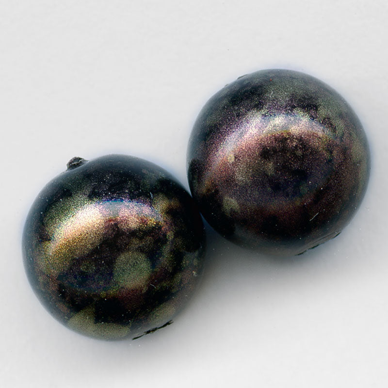 Vintage 10mm round glass beads with rosy hematite-bronze finish. Pkg of 10. 
