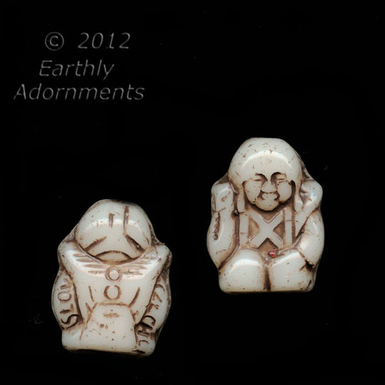 Czech molded glass Buddha bead 16mm. Pkg of 4. b11-bw-0843