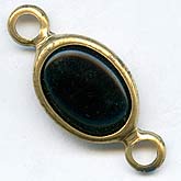 Black Jet Glass, 2 Ring Connector, brass bezel . 25x12mm. Pkg 2. b11-bw-0904