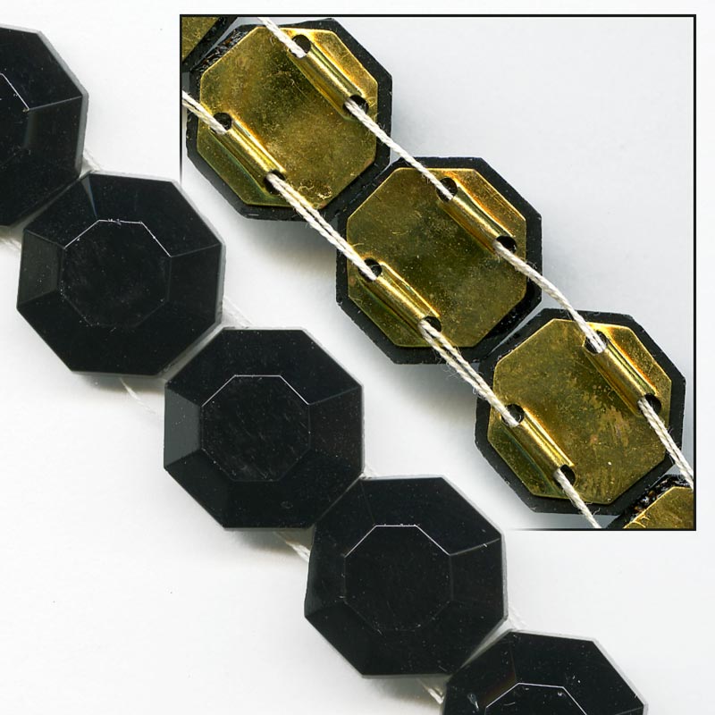 Vintage German jet glass foil back 2 channel octagonal beads 12x10mm pkg of 10. 