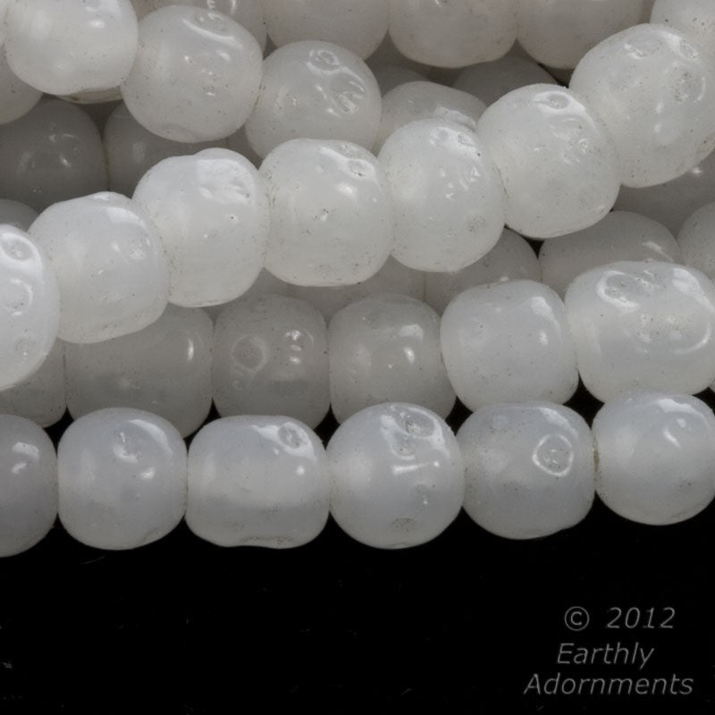 Vintage white opal glass beads 7 x 9 mm nuggets Japan 15 inch strand. b11-bw-0966