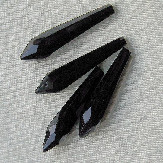 Jet Black Faceted Glass Pendants, 40x7mm. Pkg 2. b11-bw-0970-2