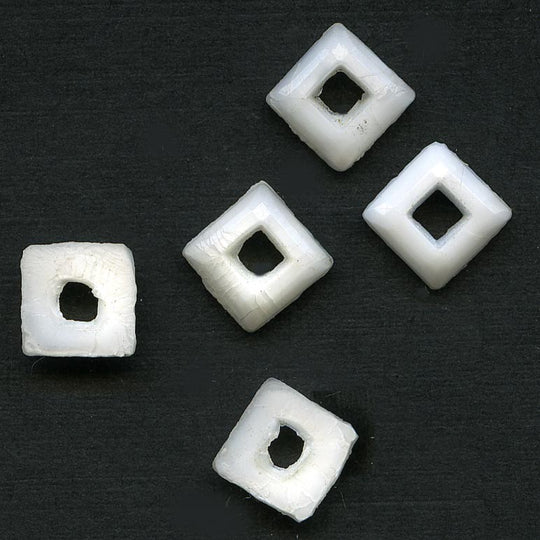 Unique Square Cabochon, with square hole, white glass. Japan. Pkg 25. b11-bw-0971