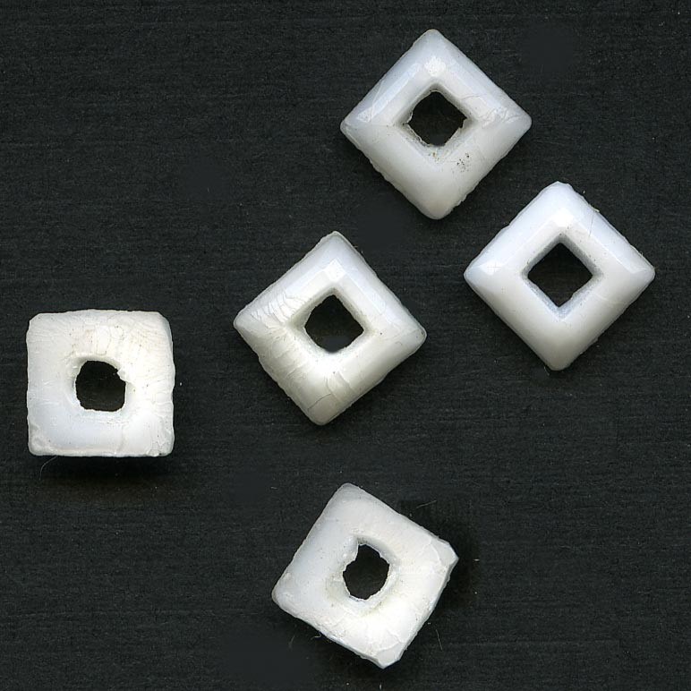 Vintage Japanese white glass squares. 7mm pkg of 25.