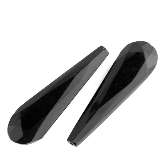 Jet Black Glass Faceted Teardrop Pendant. Czechoslovakia. Pkg 2. b11-bw-0972-2