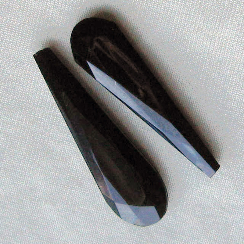 Jet glass, faceted pendant shaped bead, 1920s Czech, 40x11mm pkg of 2.