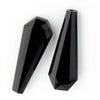 1920s France jet glass top drilled faceted pendant shaped beads, 26x9mm pkg of 2 . b11-bw-0973
