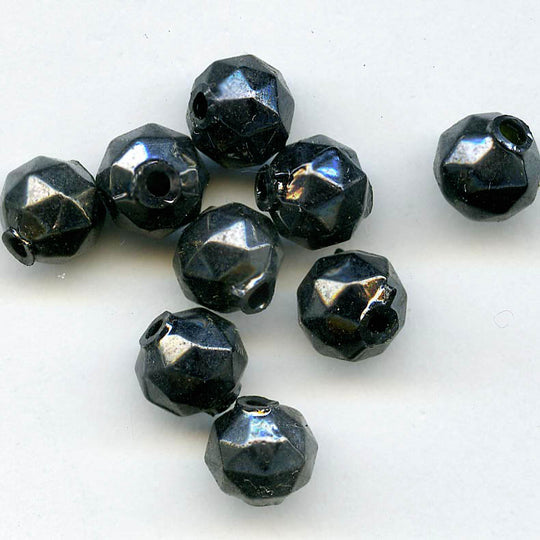 Rare vintage hollow jet glass beads Occupied Japan 9x8mm strand of 25. b11-bw-0983