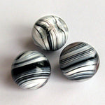 Vintage Czech black, white and gray swirled glass button beads, 15x16mm pkg of 2. 