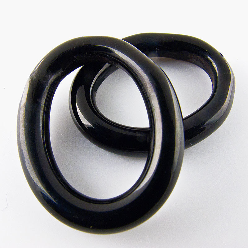 Vintage jet glass oval rings. France, 1920s. 26x14mm.. Pkg.1 B11-BW-1064