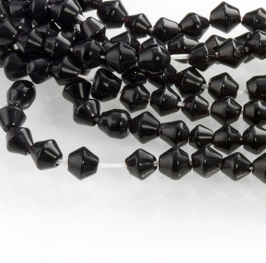 Fire polished jet glass bicone beads 5x4mm strand of 90. b11-bw-2026(e)