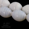 Vintage Japanese Lampwork White Glass Oval Shaped Beads with Transparent Striations. Handmade. 1950s. 18x10mm.  Pkg. of 4. 