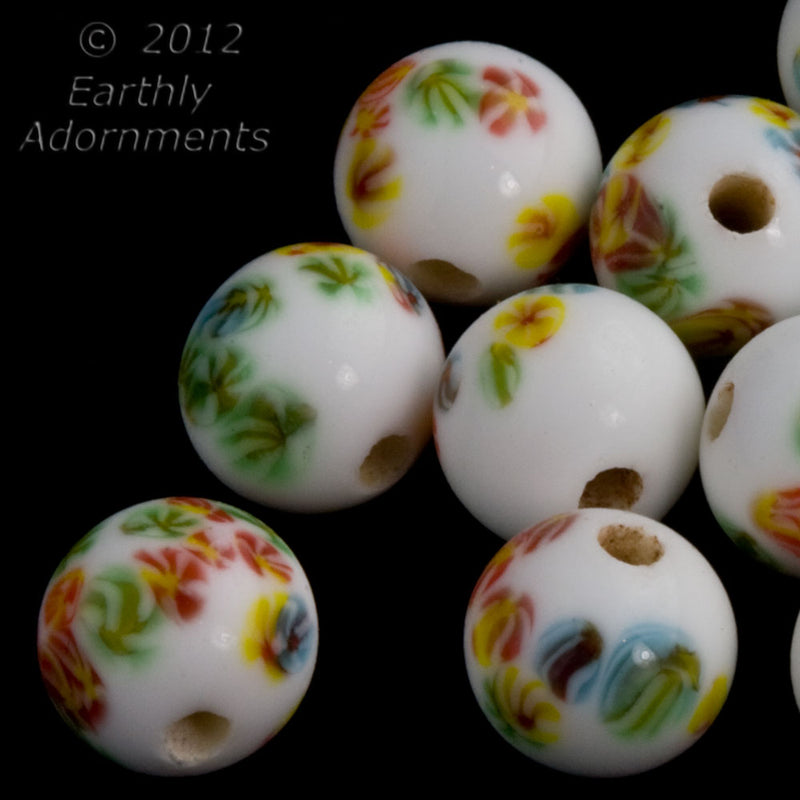Vintage Japanese millefiore round glass beads. 7mm. Package of 10.
