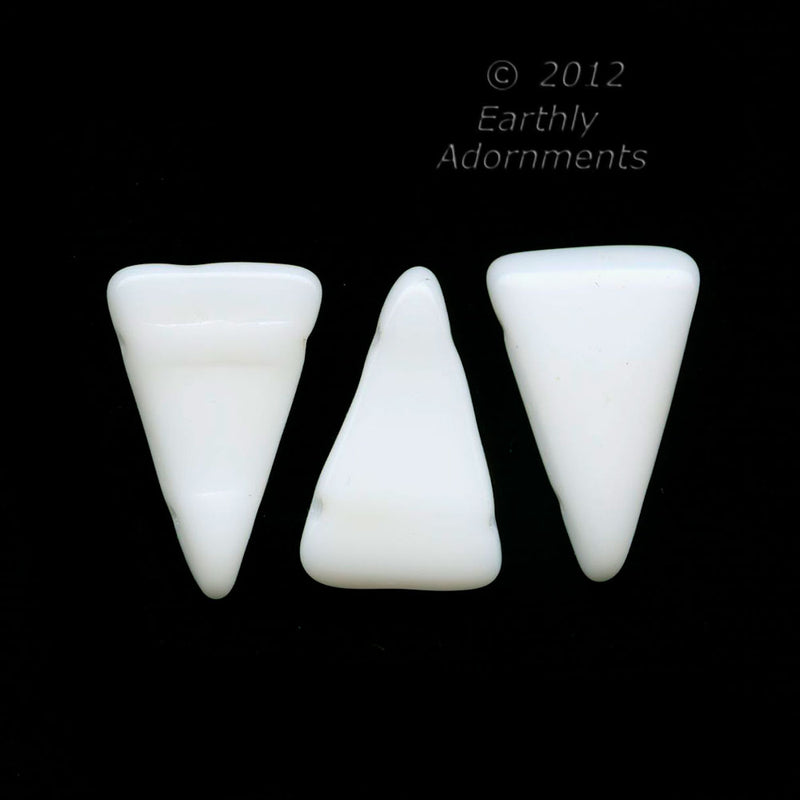Vintage West German white glass 2 hole triangular beads. 22x14mm. 