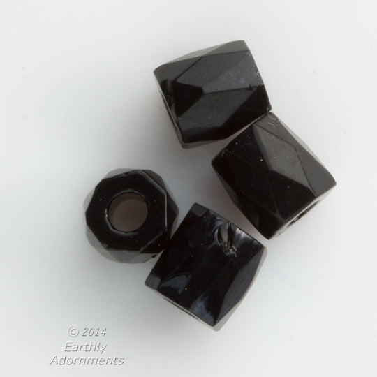 Vintage jet fire polished faceted glass cylinder beads. 7x7mm. Package of 10. b11-bw-2084