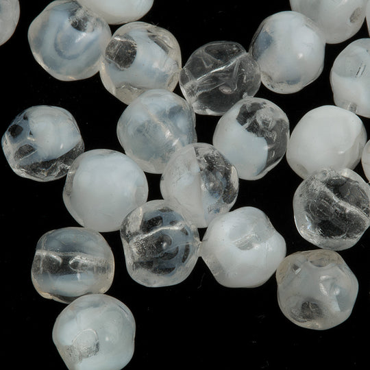 Vintage dimpled clear and milky white givre glass round beads. West Germany, 4.75mm. pkg of 30. B11-BW-0364(e)