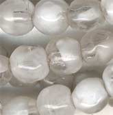 Vintage dimpled clear and milky white givre glass round beads. West Germany, 4.75mm. pkg of 30.