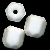 Vintage German white faceted barrel glass bead.12mm Pkg of 5. B11-BW-0645