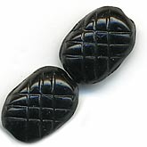 Vintage Czech Pineapple Impressed Black Glass Bead. 6 x 9mm ovals. Pkg of 5. B11-BW-0647