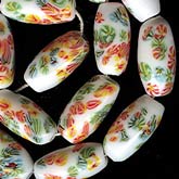 Vintage Japanese White Millifiore Glass Barrel Bead. 7 x 13mm. Pkg of 1. b11-bw-0706