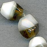 Vintage Duotone 6 sided oval shaped glass beads. 11x9mm.Pkg of 10.