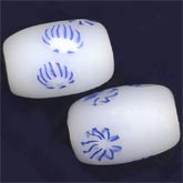 Snow white millefiore barrel shaped glass beads. 12x9mm. Pkg of 2. b11-bw-0800