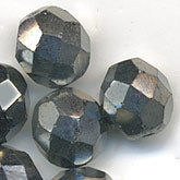 Hematite glass firepolish round glass beads. 8mm. Pkg of 10.