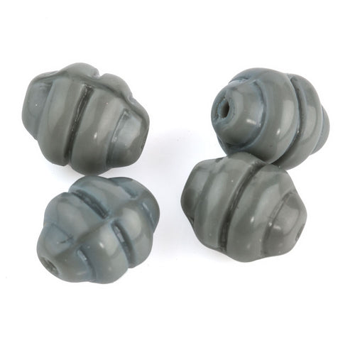 Vintage pressed gray German glass beads. 10mm Pkg of 10.